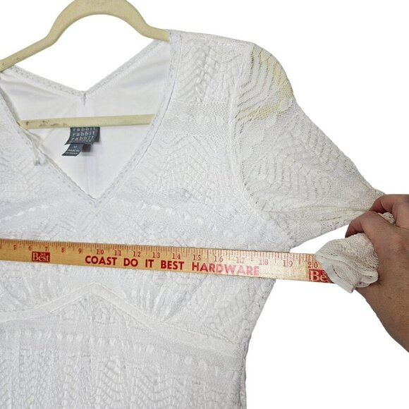 Rabbit Rabbit Designs‎ White Lace Midi Dress 12 Three-Quarter Sleeves V-Neck - Picture 7 of 10